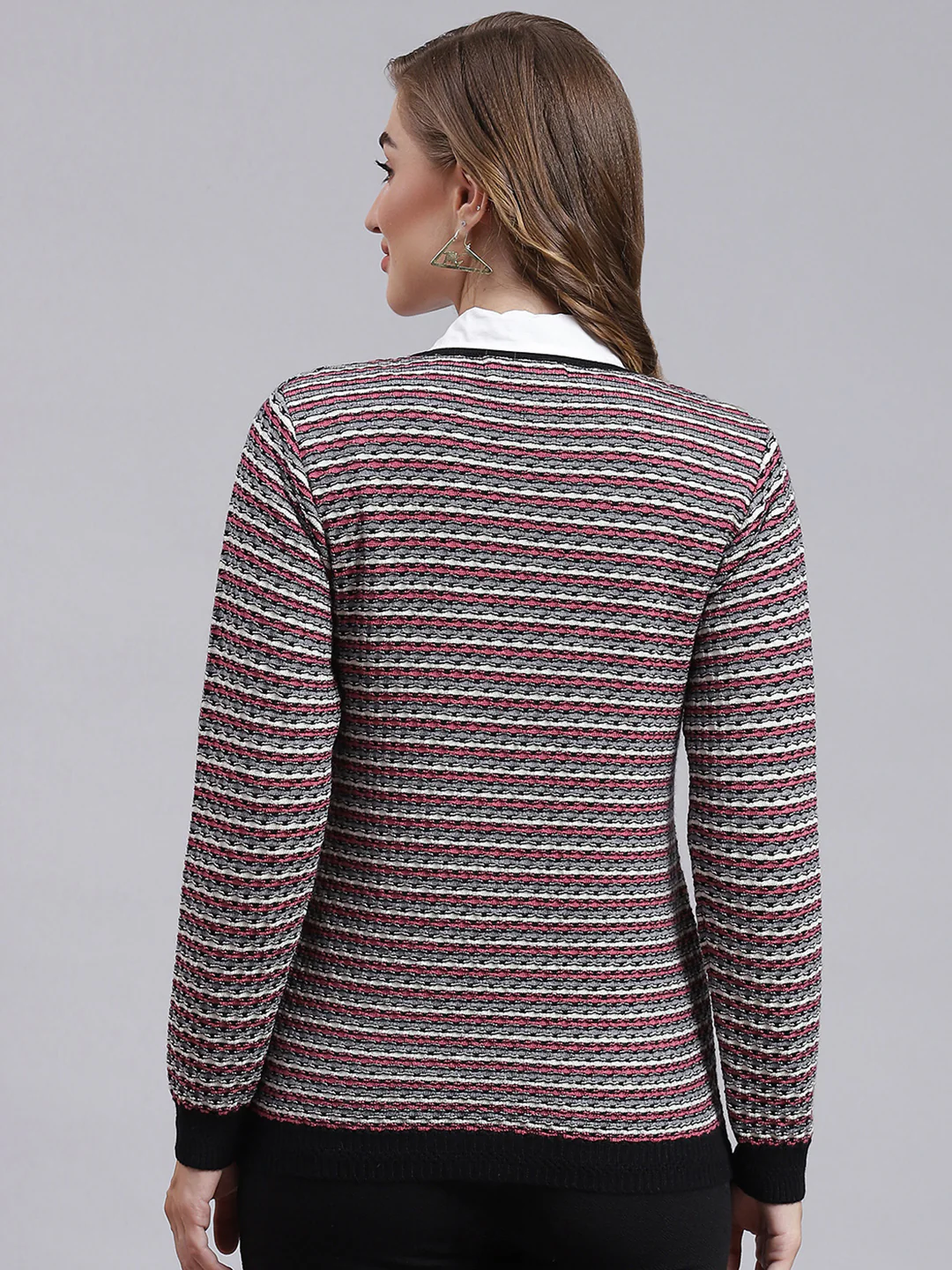 Women Black Jaquard Pure wool Cardigan - Image 5