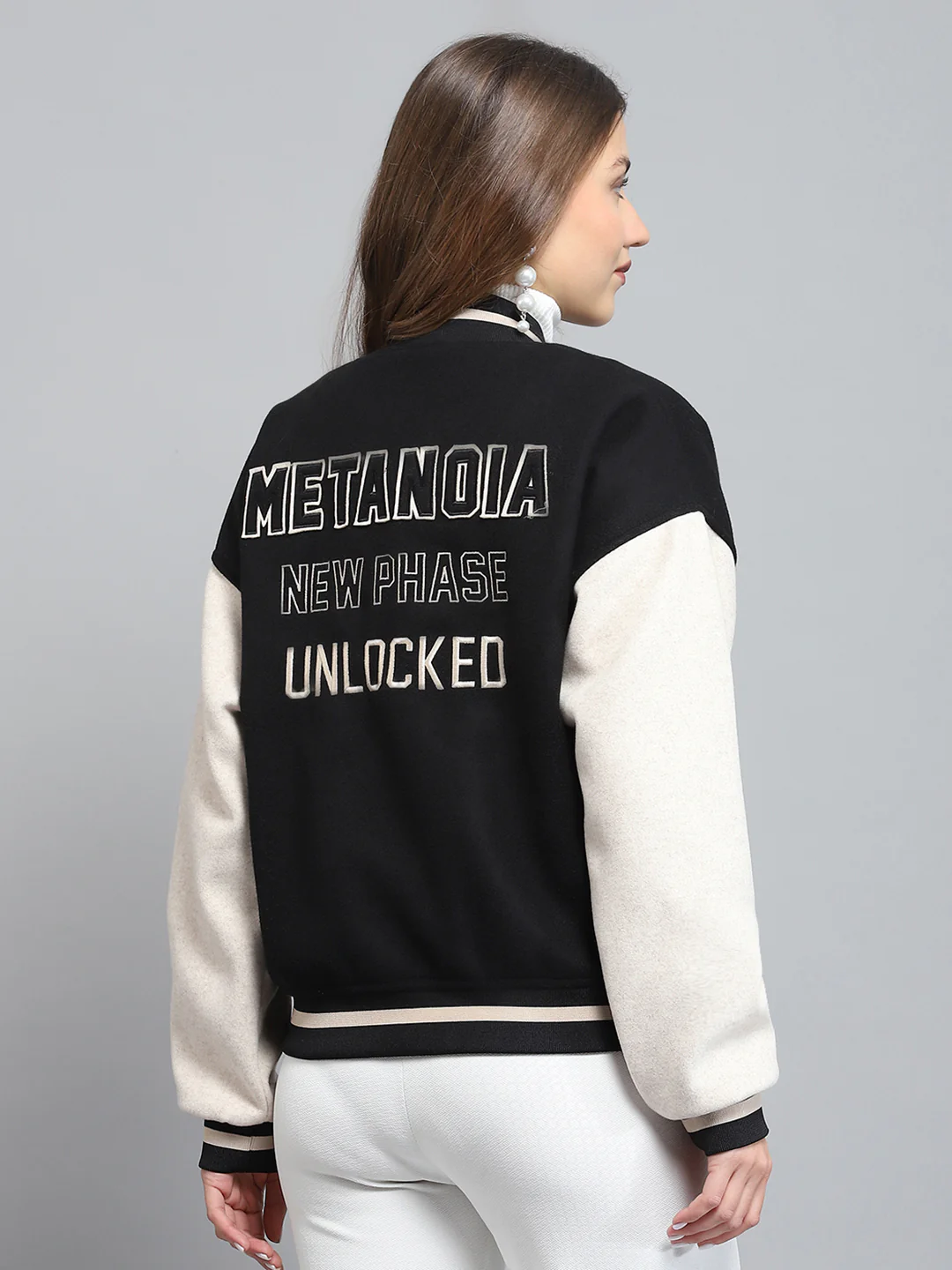 Rock.it Women Black Printed Band Collar Full Sleeve Jacket - Image 5