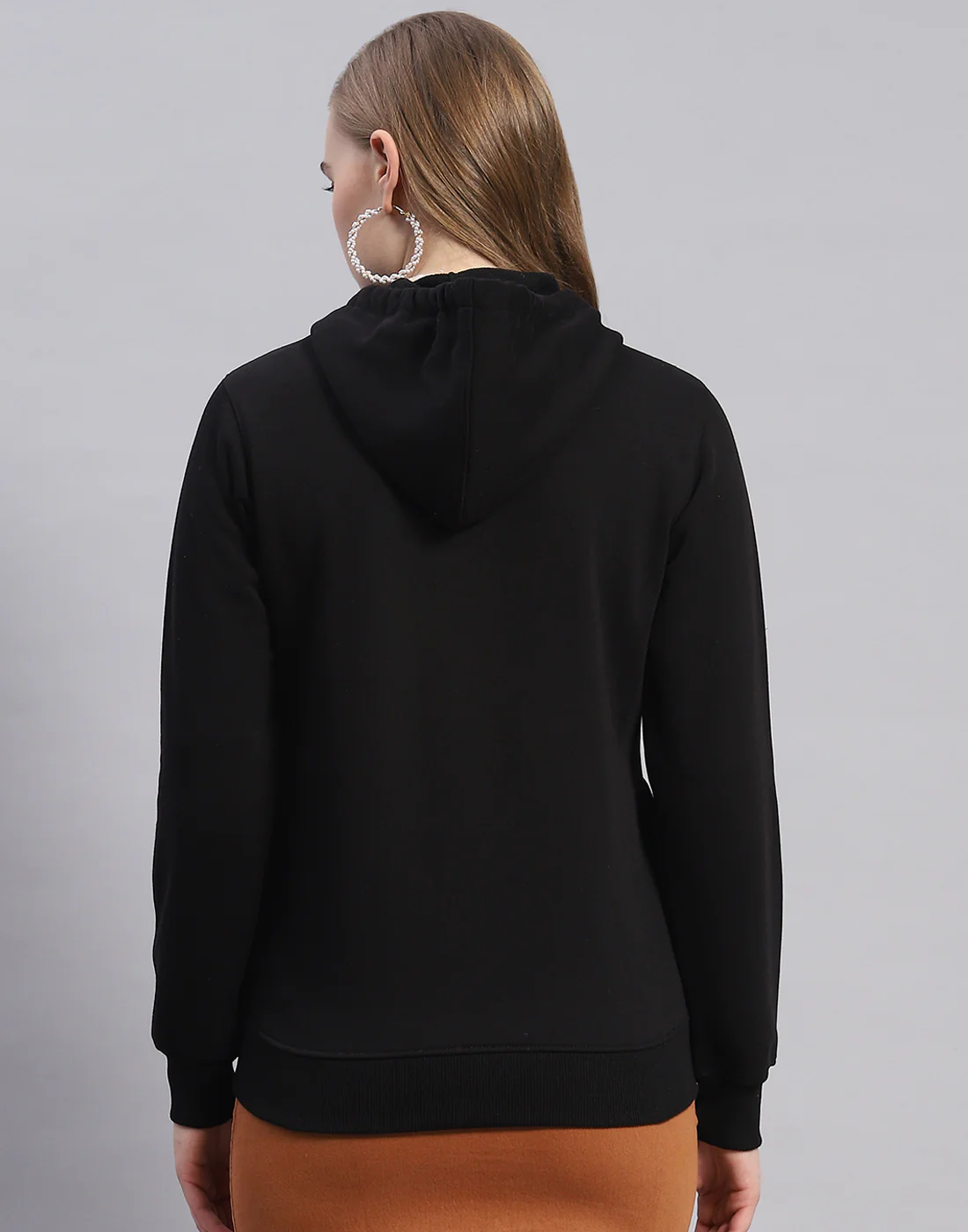 Women Black Printed Hooded Full Sleeve Sweatshirt - Image 5