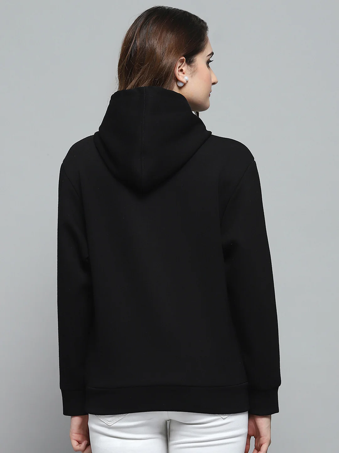 Women Black Printed Hooded Full Sleeve Sweatshirt - Image 5