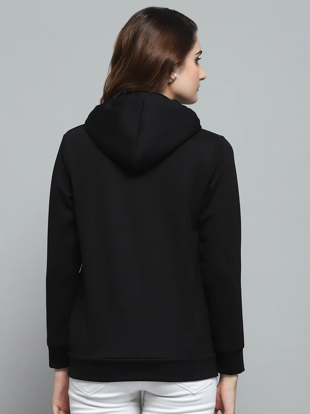 Women Black Printed Hooded Full Sleeve Sweatshirt - Image 5
