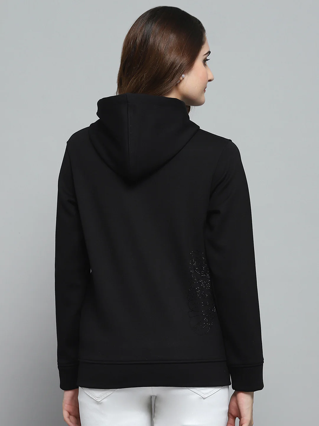 Women Black Printed Hooded Full Sleeve Sweatshirt - Image 5