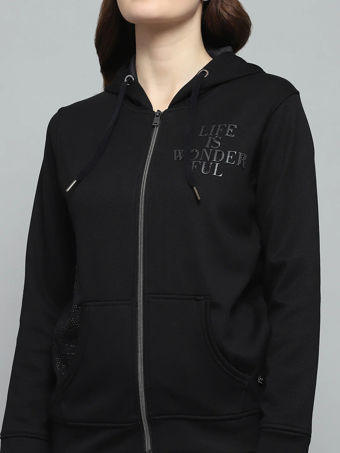 Women Black Printed Hooded Full Sleeve Sweatshirt - Image 6