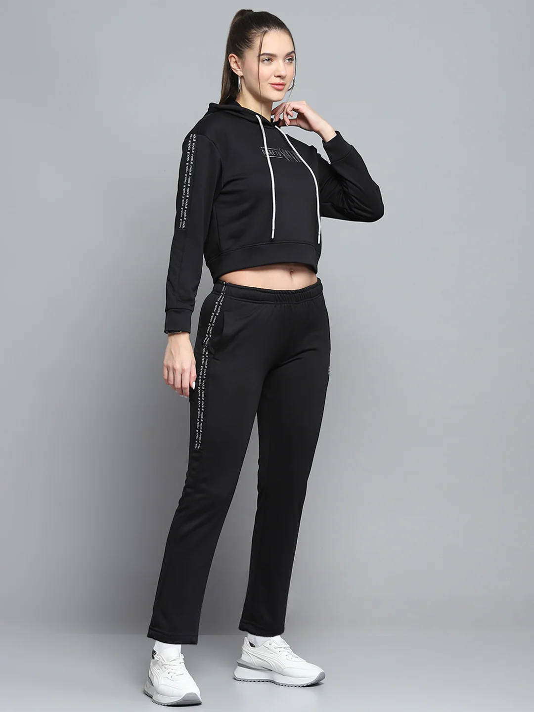 Rock.it Women Black Printed Hooded Full Sleeve Tracksuit - Image 4