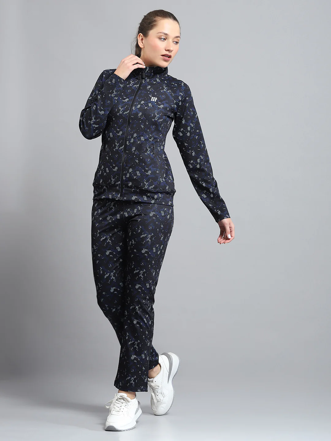 Rock.it Women Black Printed Mock Neck Full Sleeve Tracksuit - Image 3