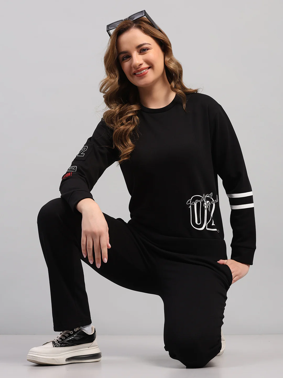 Women Black Printed Round Neck Full Sleeve Cords Set - Image 4