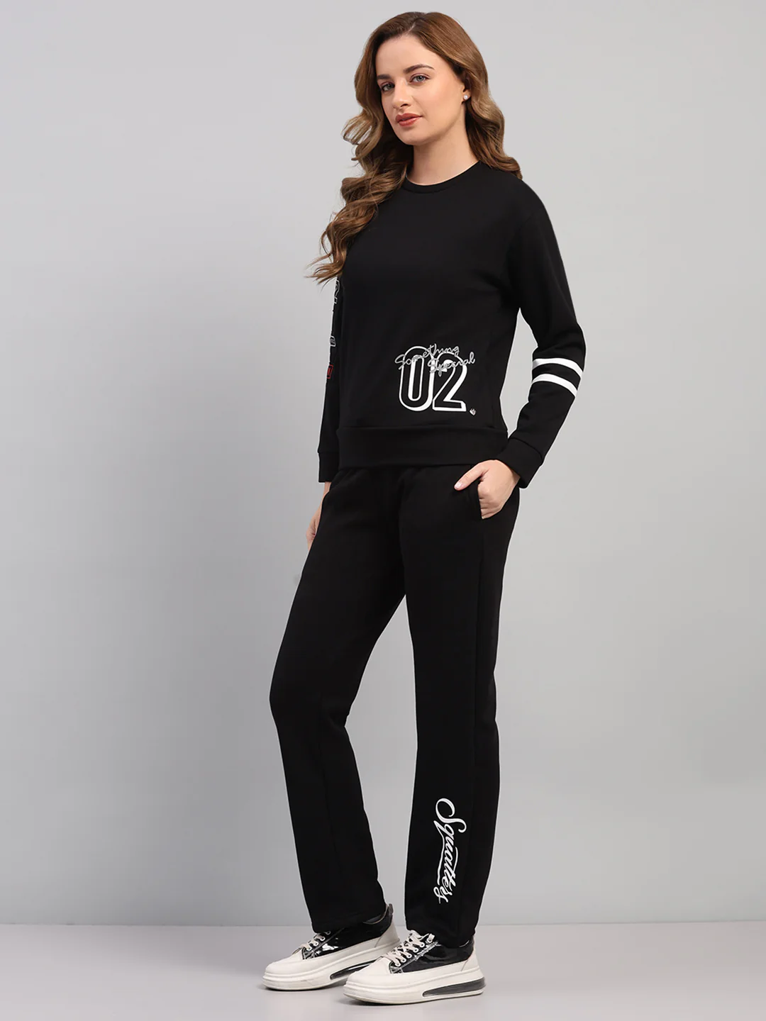 Women Black Printed Round Neck Full Sleeve Cords Set - Image 5