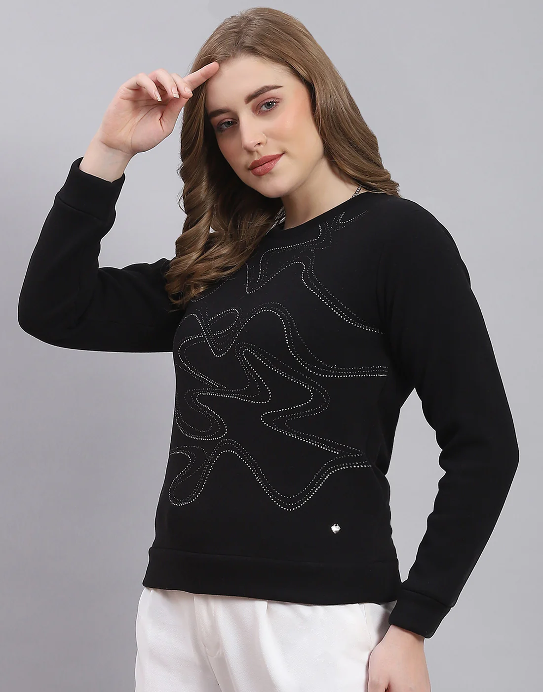 Women Black Printed Round Neck Full Sleeve Sweatshirt - Image 4