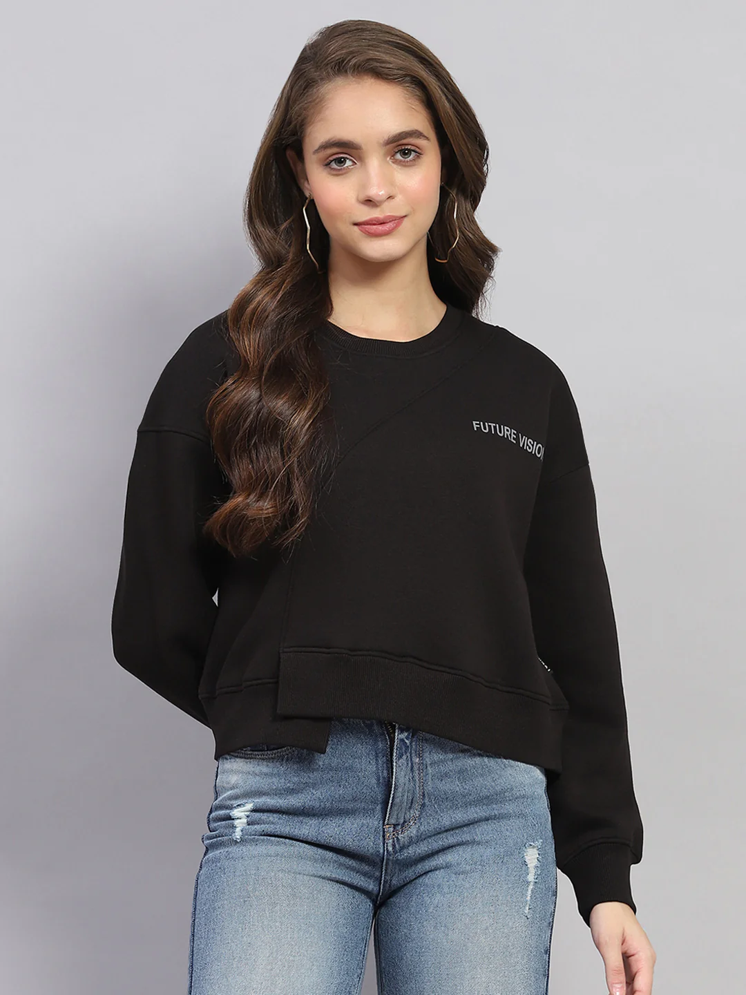 Rock.it Women Black Printed Round Neck Full Sleeve Sweatshirt - Image 2