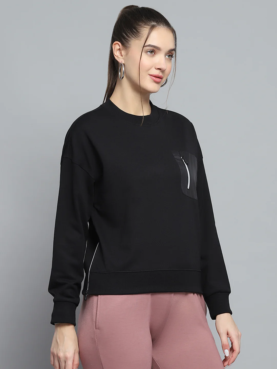 Rock.it Women Black Printed Round Neck Full Sleeve Sweatshirt - Image 4