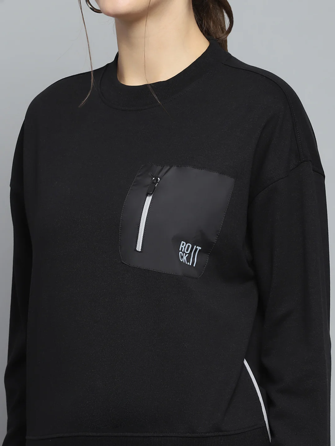 Rock.it Women Black Printed Round Neck Full Sleeve Sweatshirt - Image 7