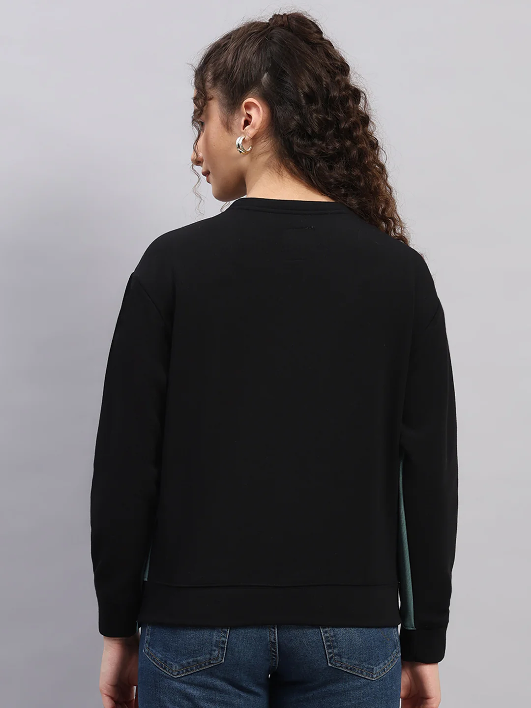 Women Black Printed Round Neck Full Sleeve Sweatshirt - Image 5