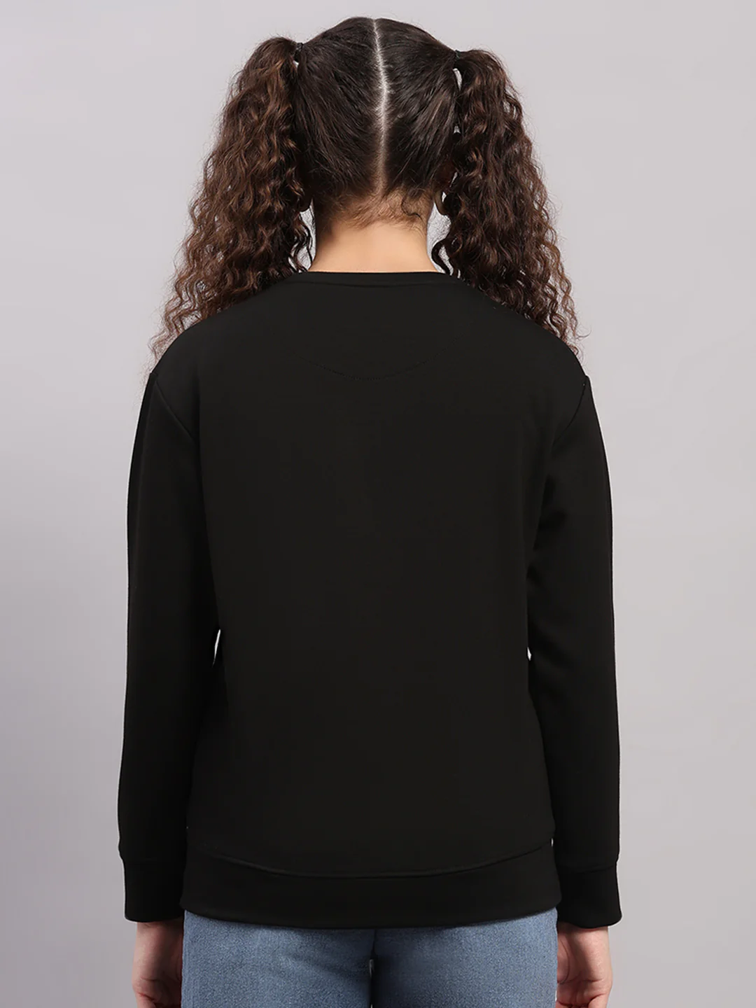 Women Black Printed Round Neck Full Sleeve Sweatshirt - Image 5