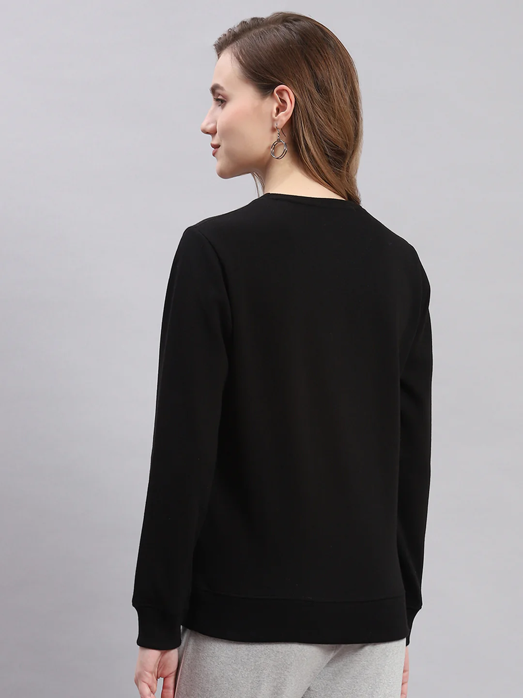 Women Black Printed Round Neck Full Sleeve Sweatshirts - Image 5