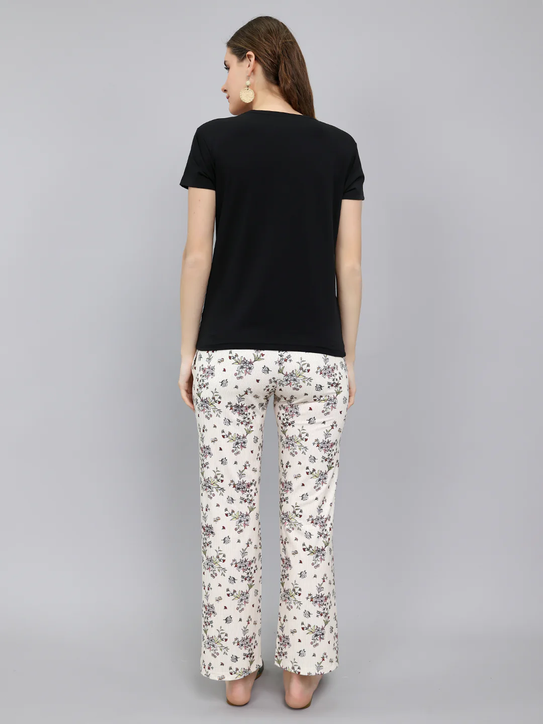 Women Black Printed Round Neck Half Sleeve Lower Set - Image 4