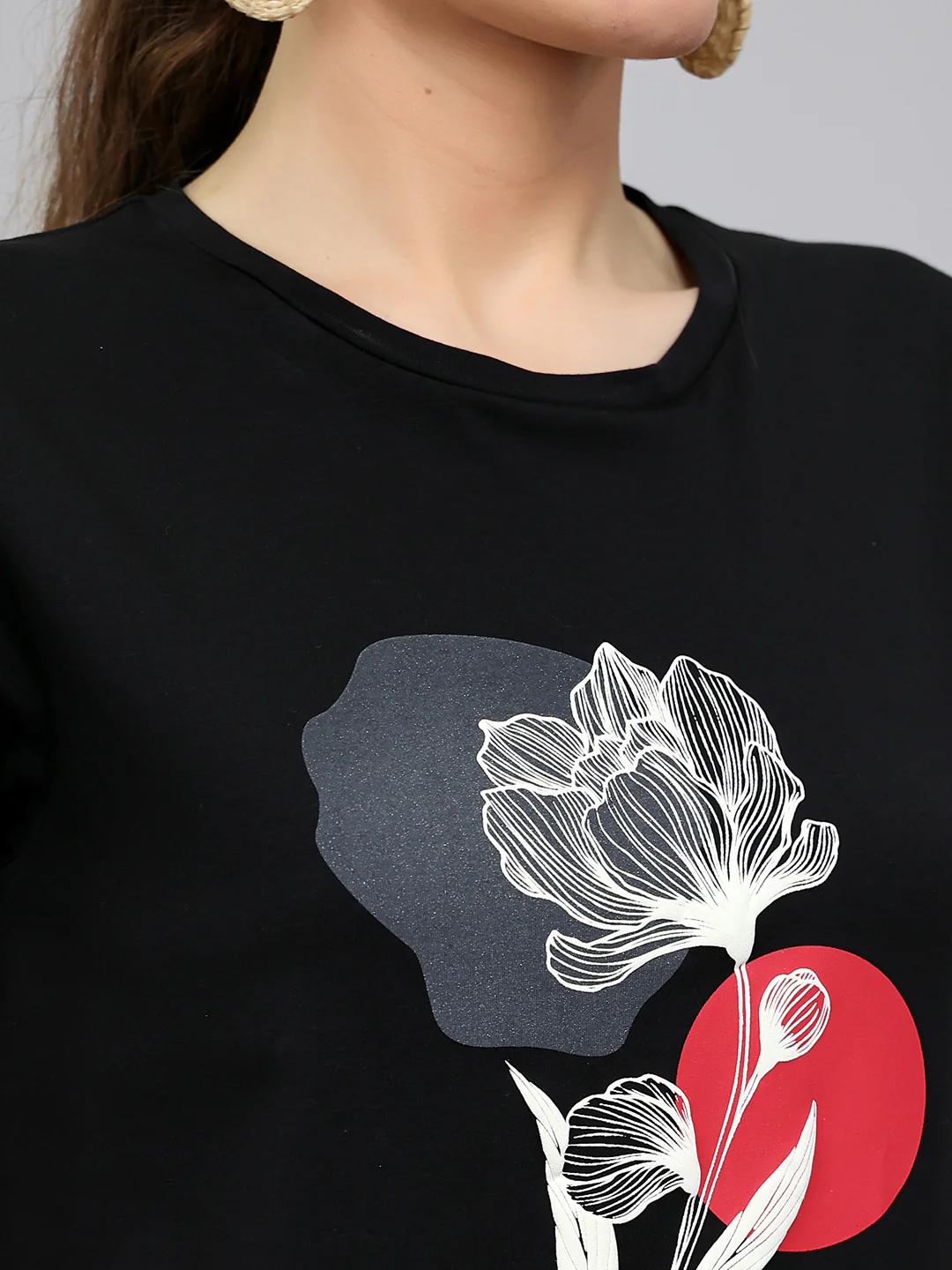 Women Black Printed Round Neck Half Sleeve Lower Set - Image 5
