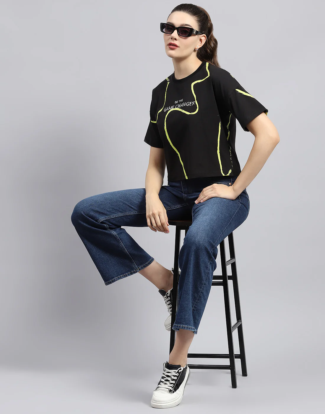 Rock.it Women Black Printed Round Neck Half Sleeve Top - Image 2