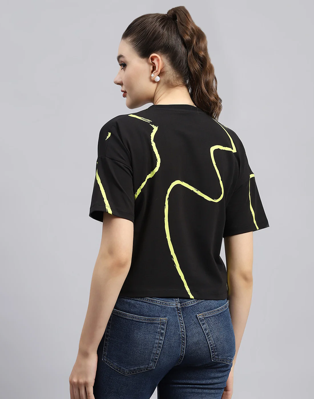 Rock.it Women Black Printed Round Neck Half Sleeve Top - Image 5