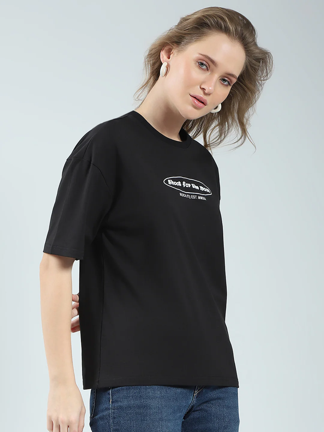 Rock.it Women Black Printed Round Neck Half Sleeve Top - Image 4