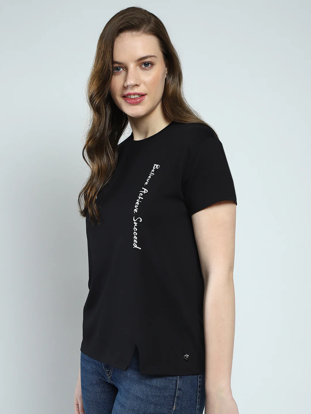 Women Black Printed Round Neck Half Sleeve Top - Image 3