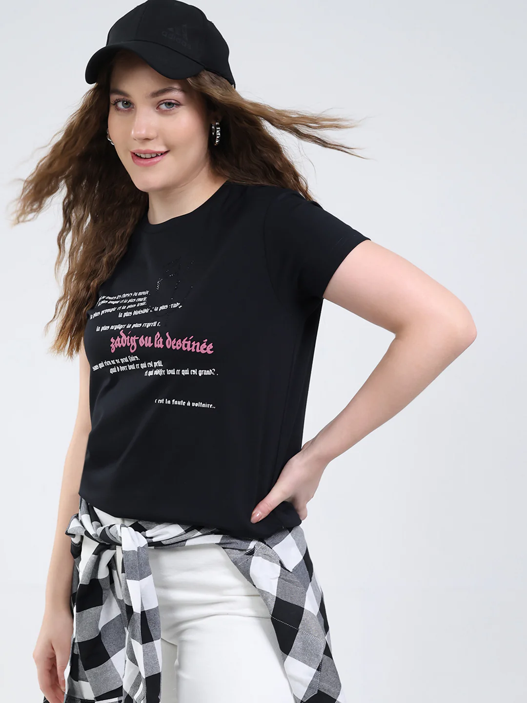 Women Black Printed Round Neck Half Sleeve Top - Image 6