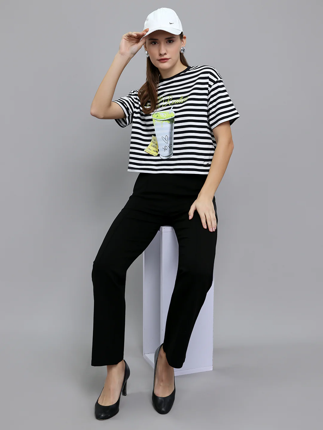Women Black Printed Round Neck Half Sleeve Top - Image 7