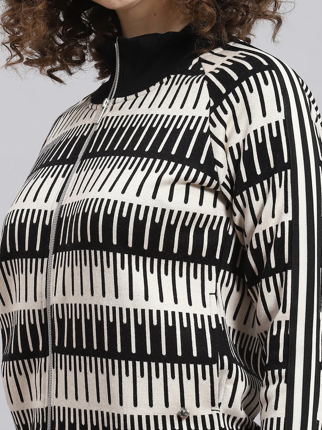 Women Black Printed Stand Collar Full Sleeve Tracksuit - Image 6
