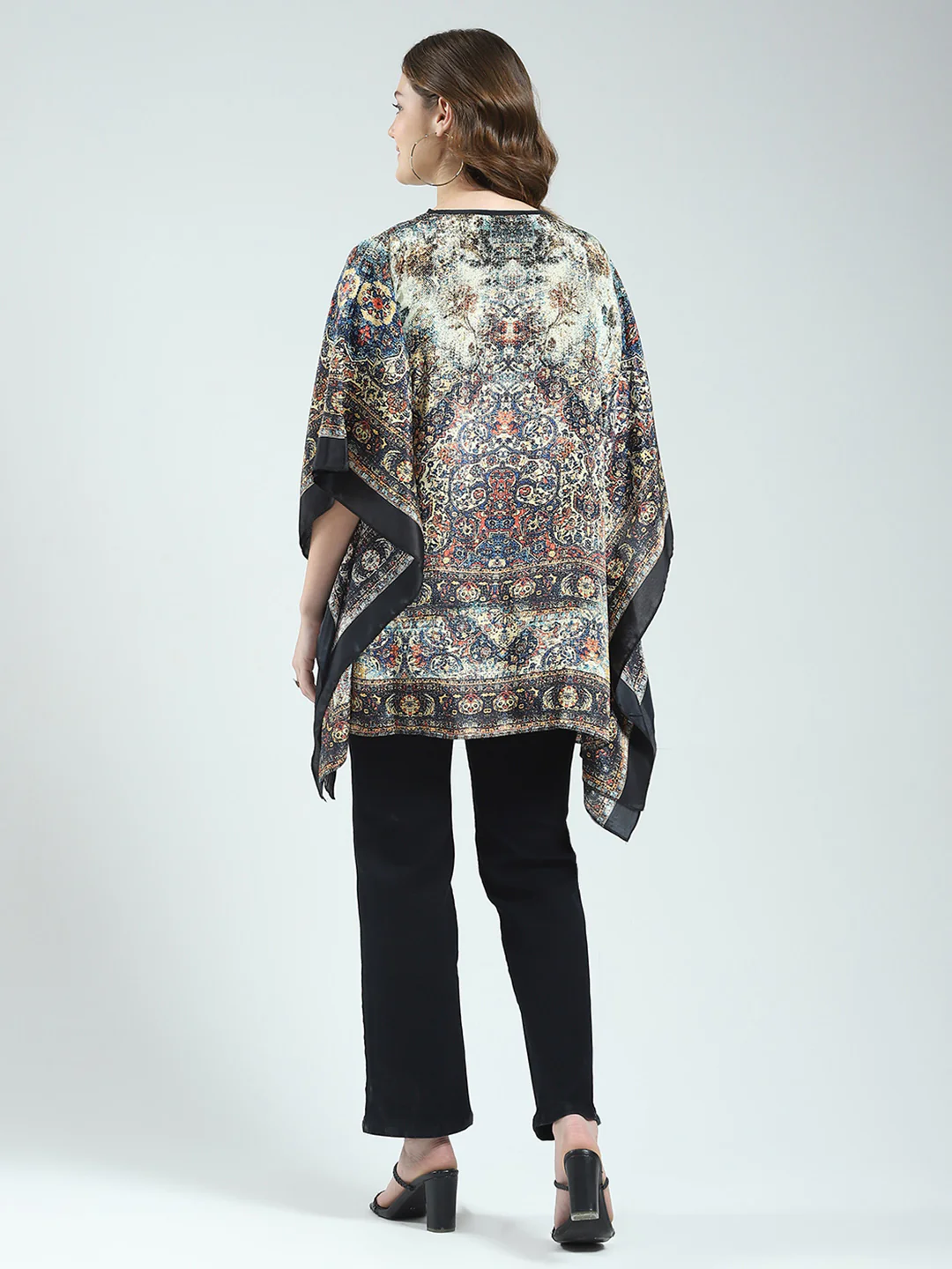 Women Black Printed Round Neck 3/4th Sleeve Poncho - Image 5