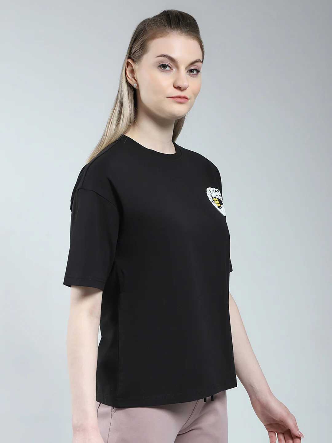 Rock.it Women Black Printed Round Neck Half Sleeve Top - Image 4
