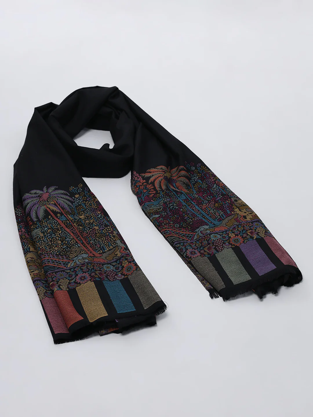Women Black Printed Wool Blend Shawl - Image 6