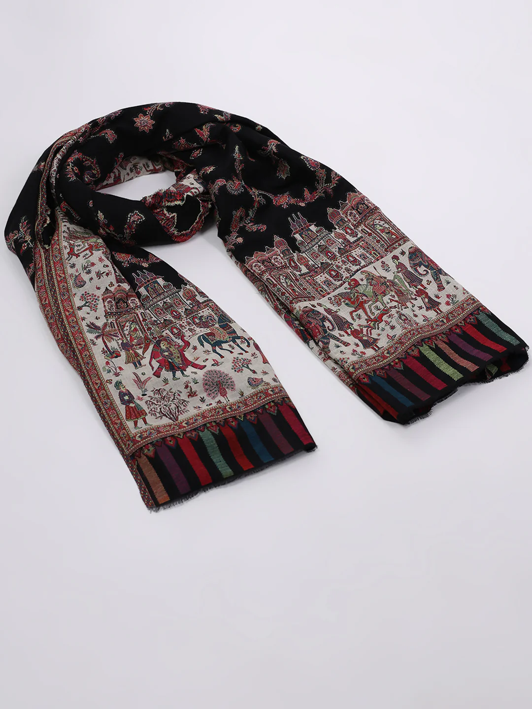 Women Black Printed Wool Blend Shawl - Image 2