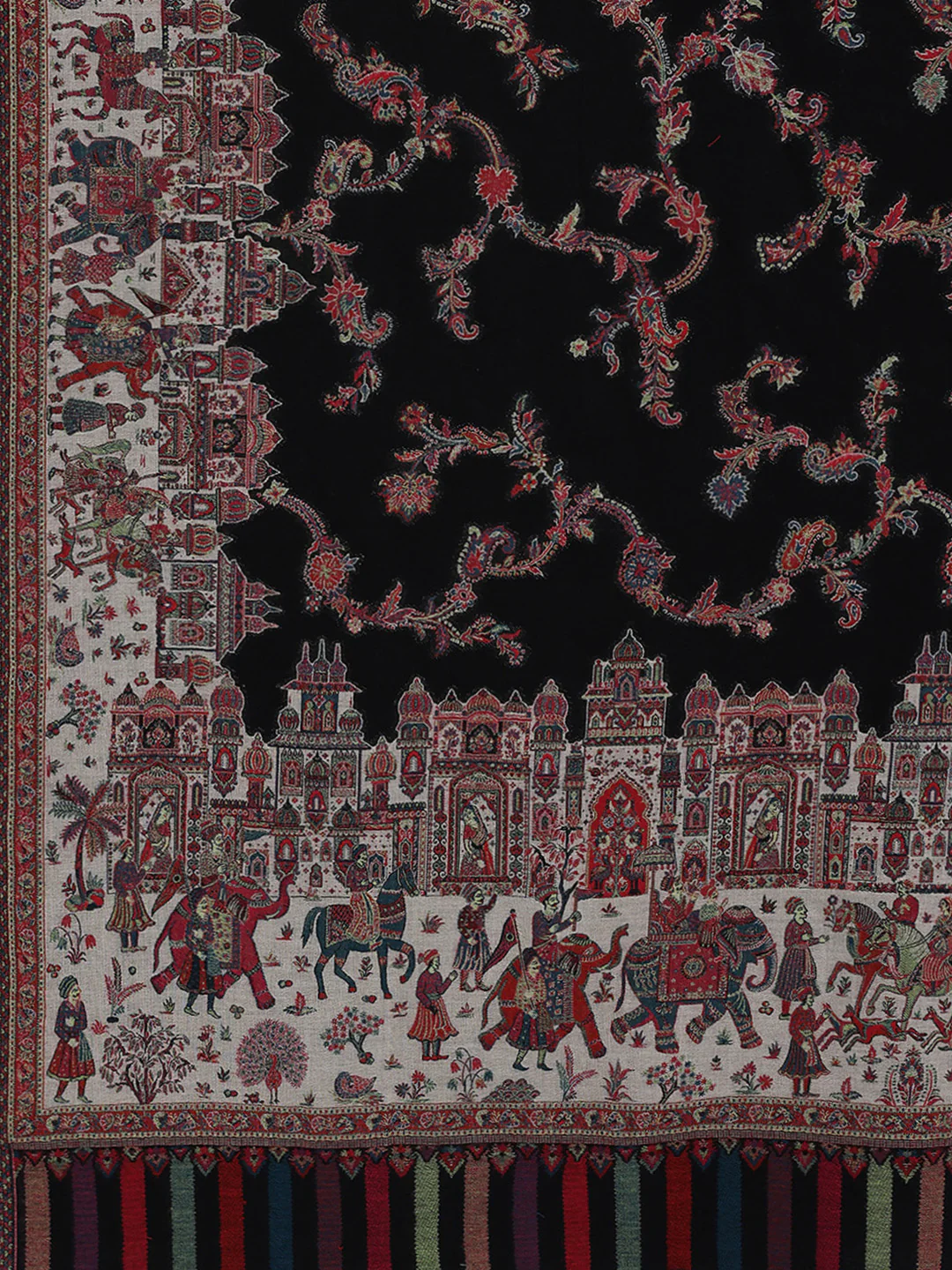 Women Black Printed Wool Blend Shawl - Image 6