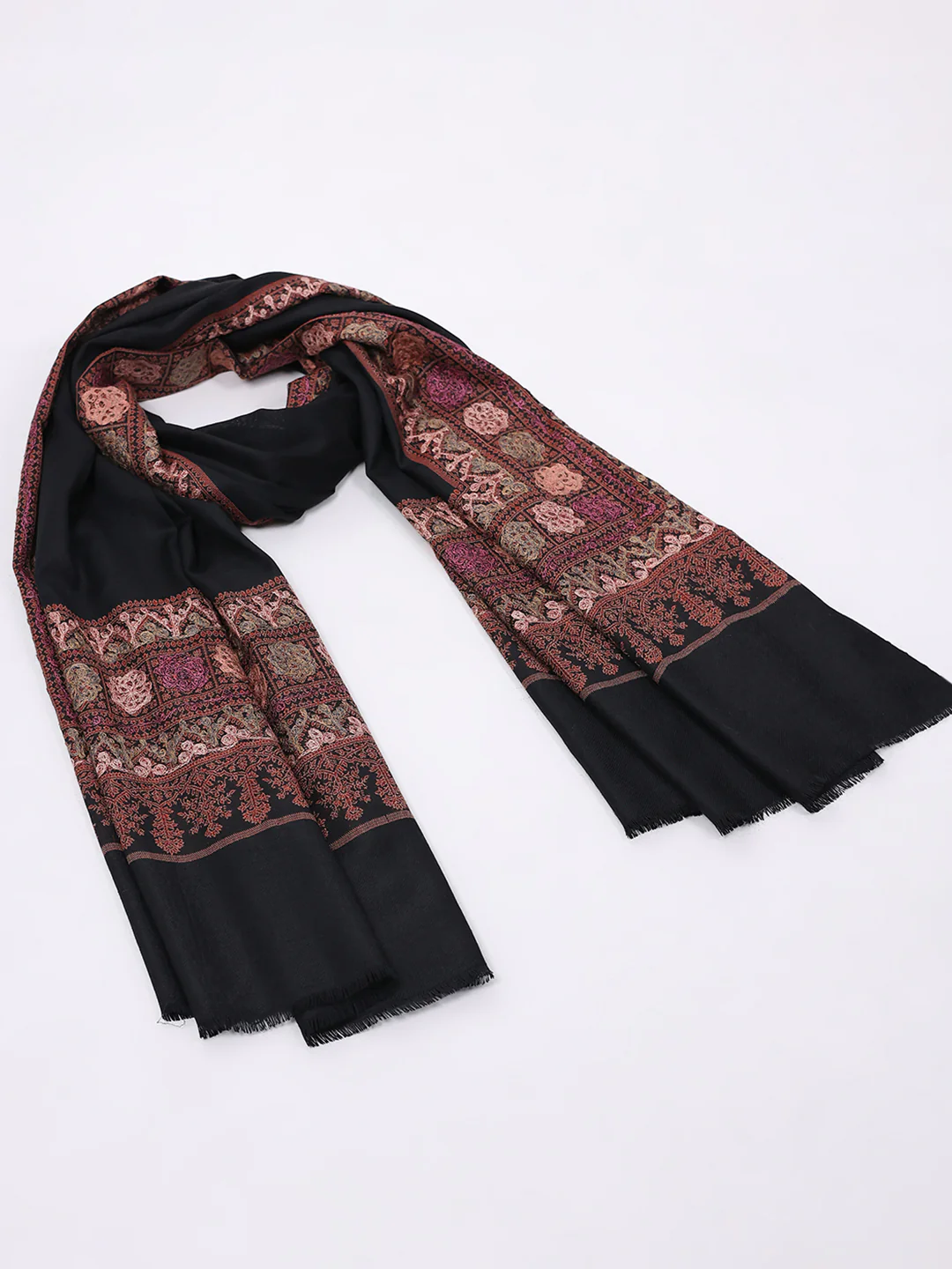 Women Black Printed Wool Blend Shawl - Image 2