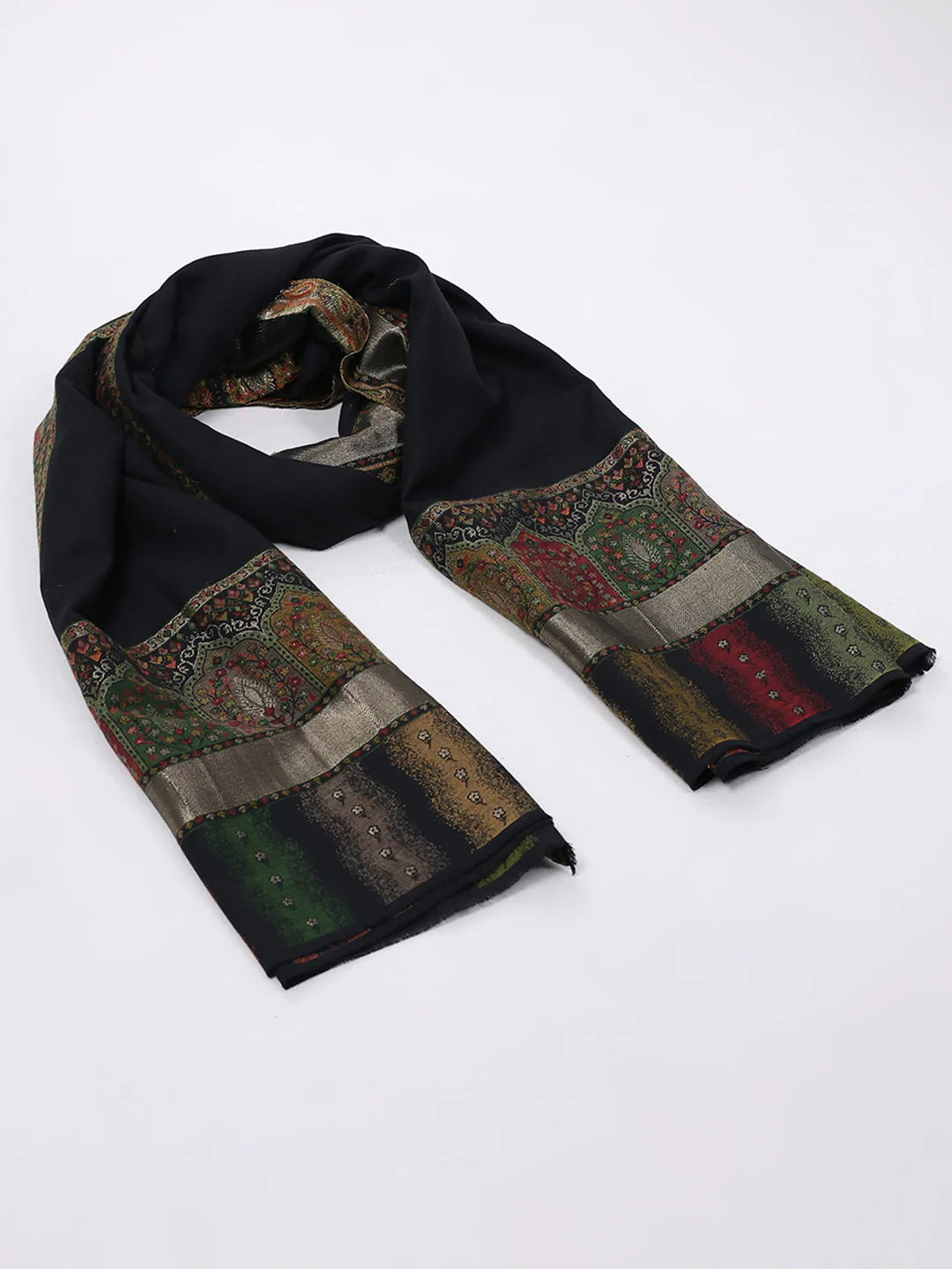 Women Black Printed Wool Blend Shawl - Image 2