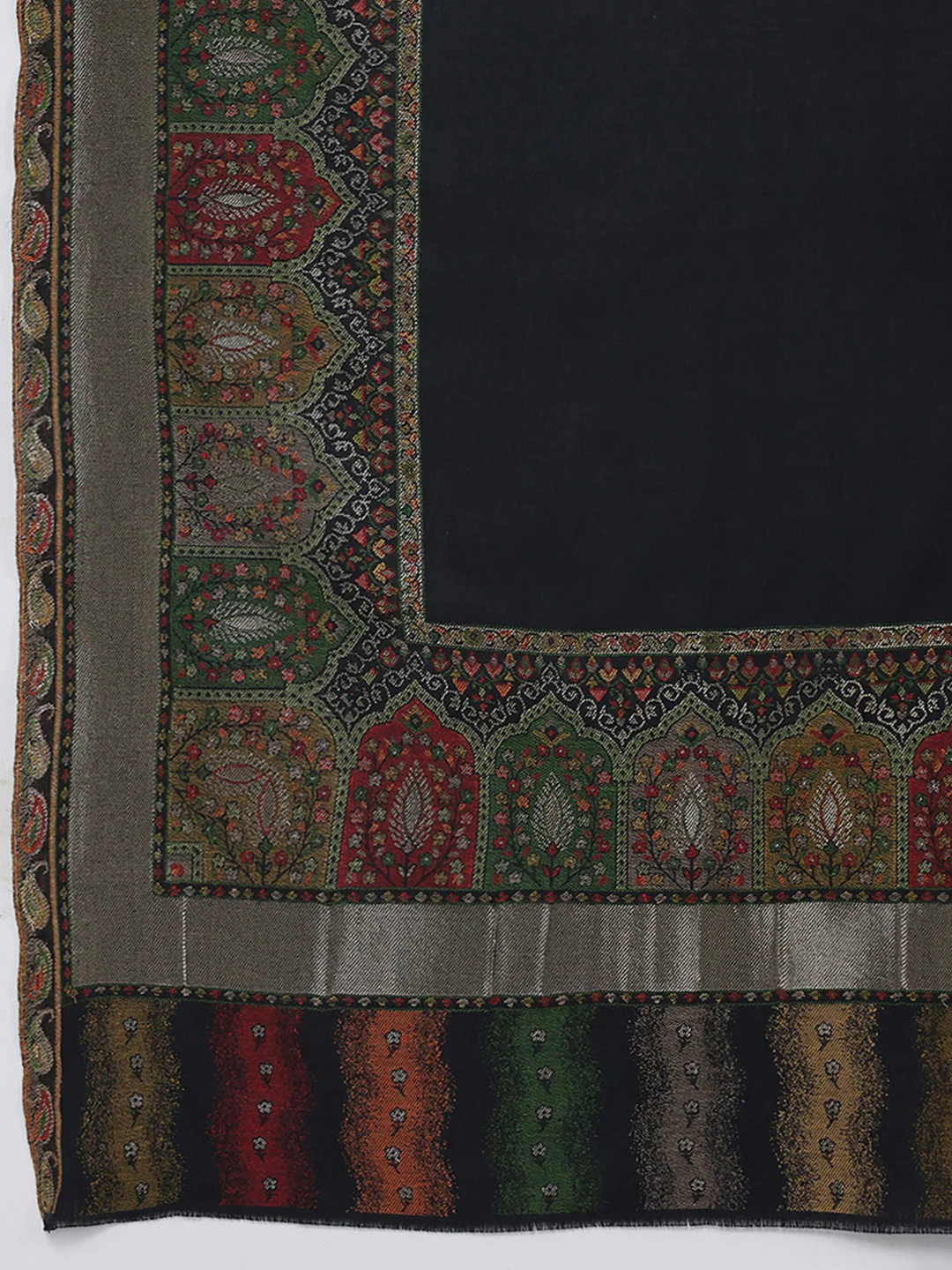 Women Black Printed Wool Blend Shawl - Image 6