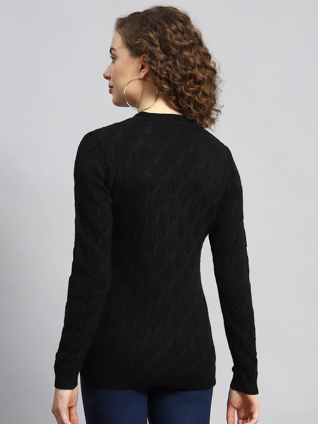 Women Black Self Cardigan - Image 5