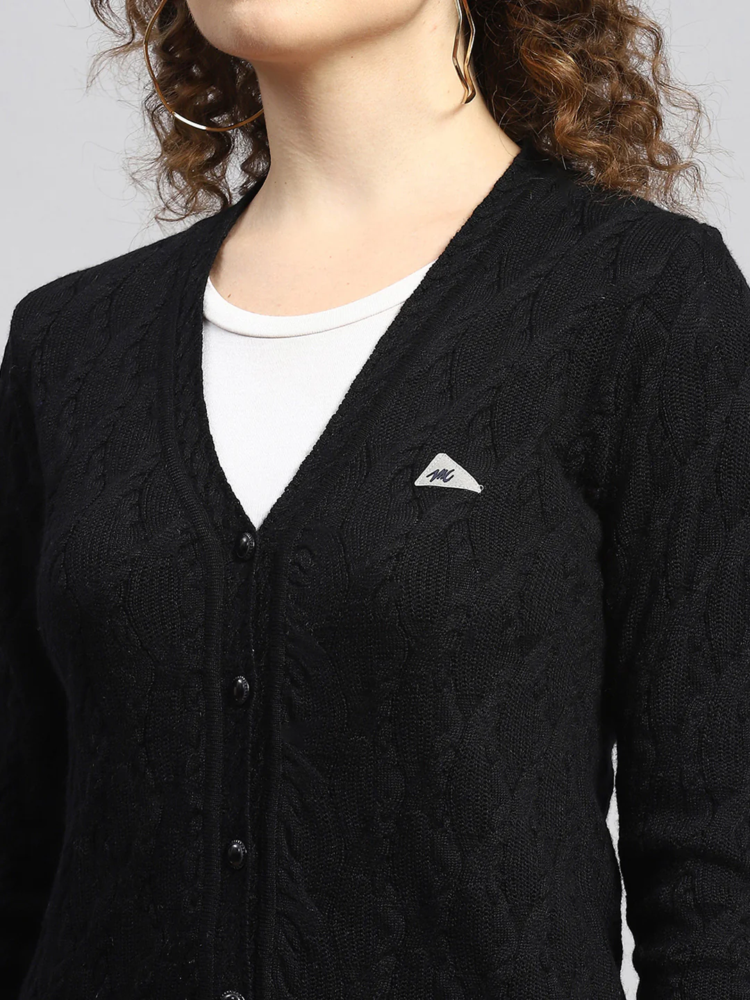 Women Black Self Cardigan - Image 6