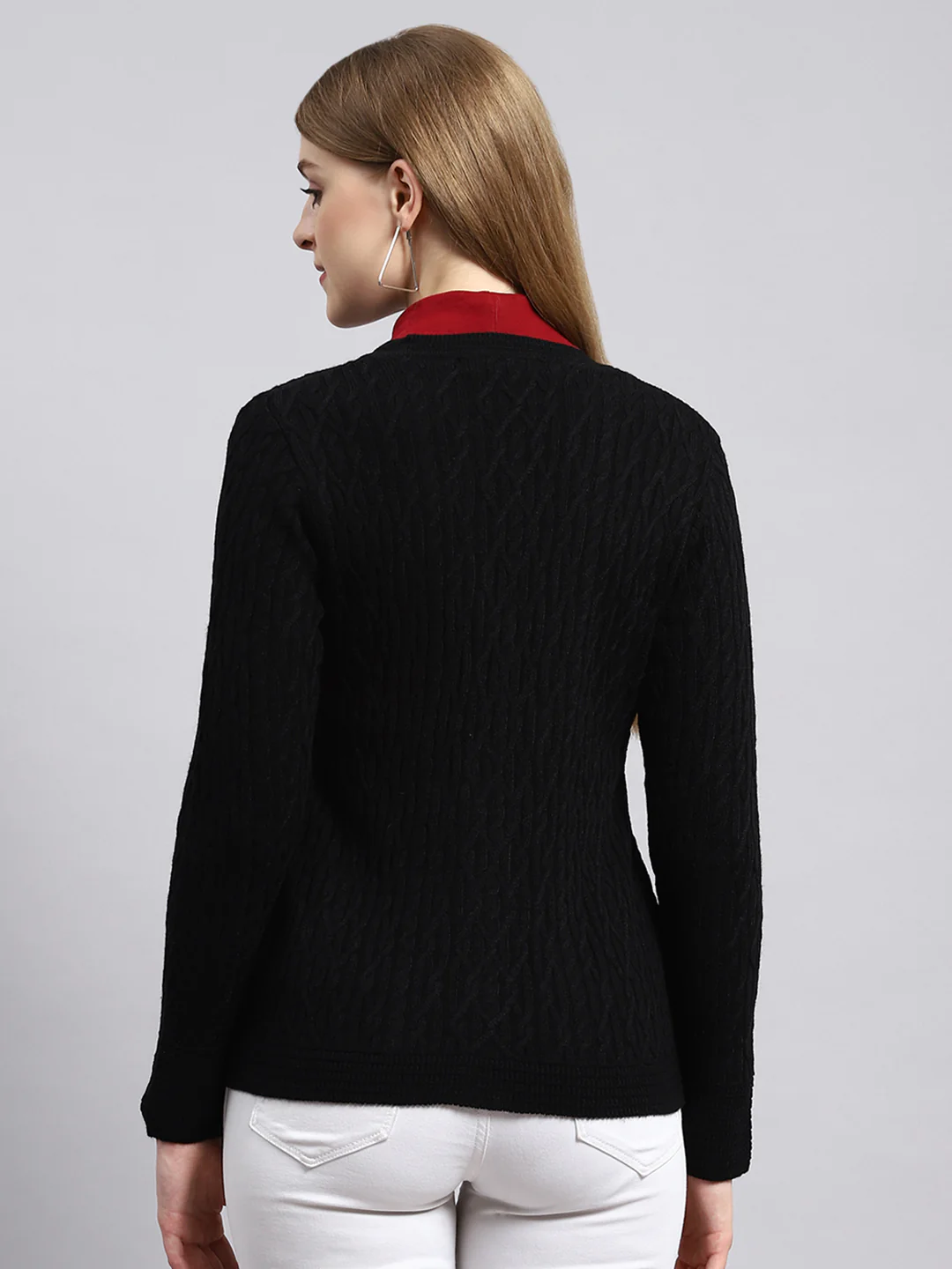 Women Black Self Cardigan - Image 4