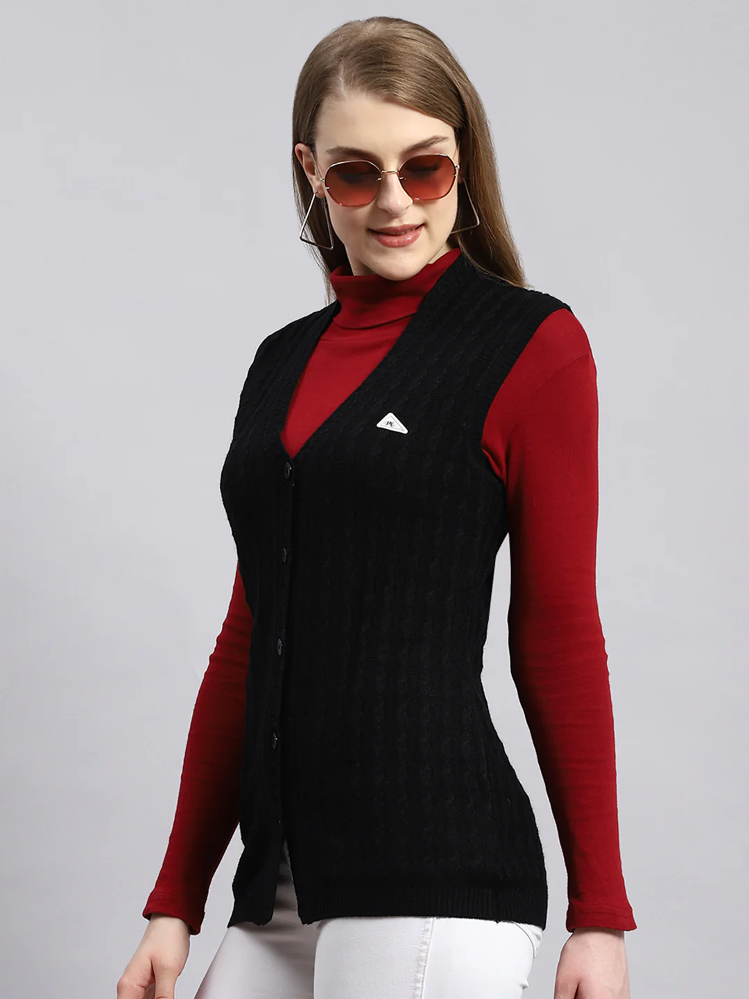 Women Black Self Cardigan - Image 3