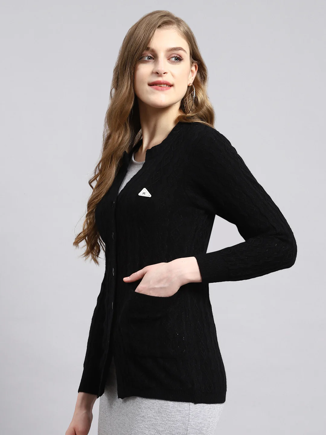 Women Black Self Cardigan - Image 3