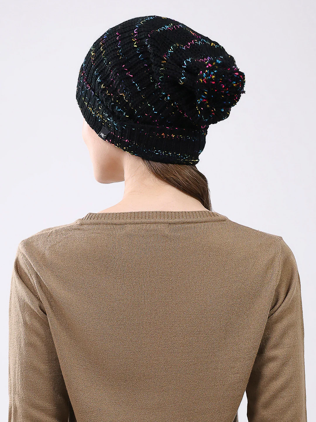Women Black Self Design Blend Wool Cap - Image 5