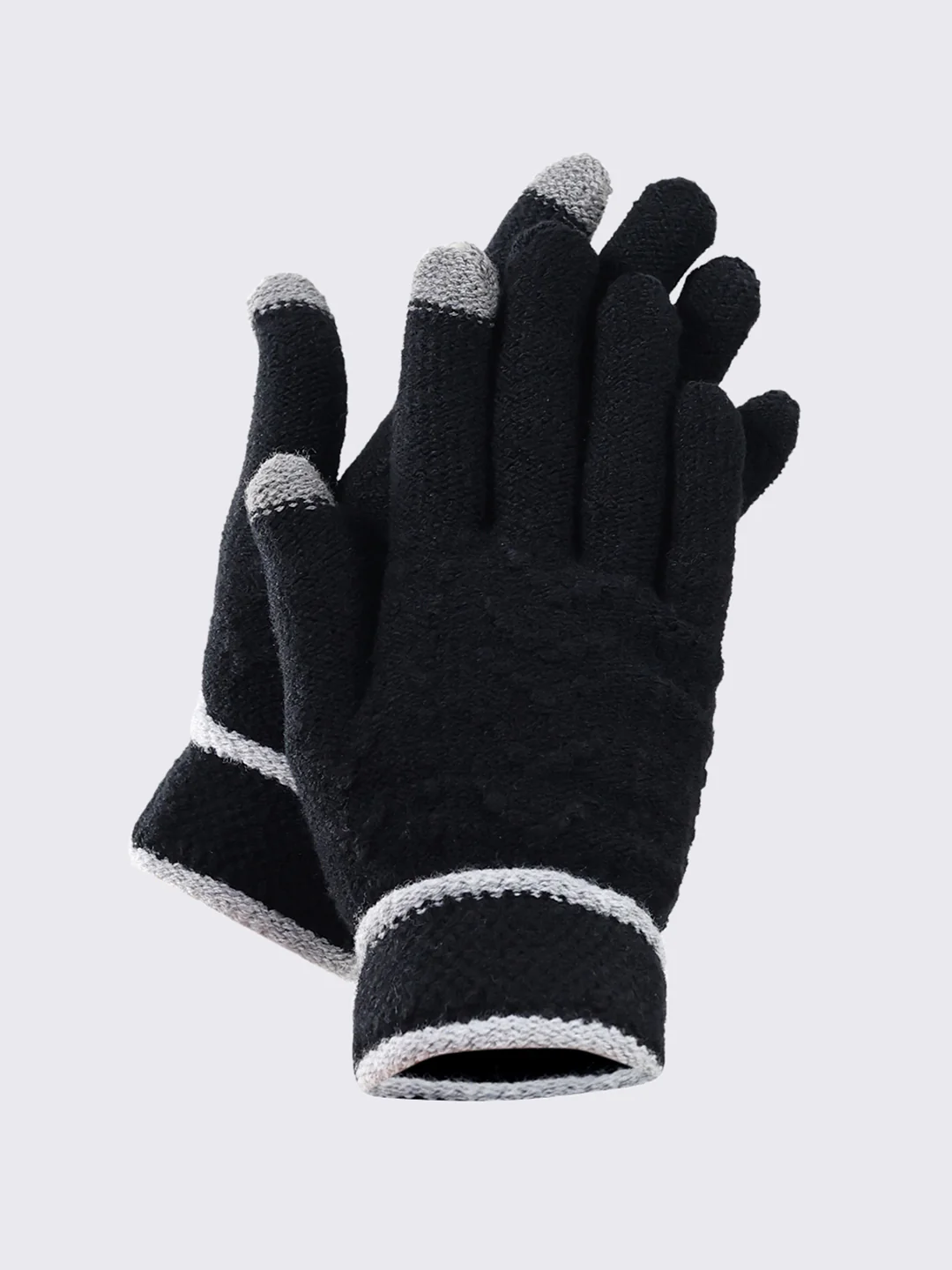 Women Black Self Design Blend Wool Gloves - Image 2