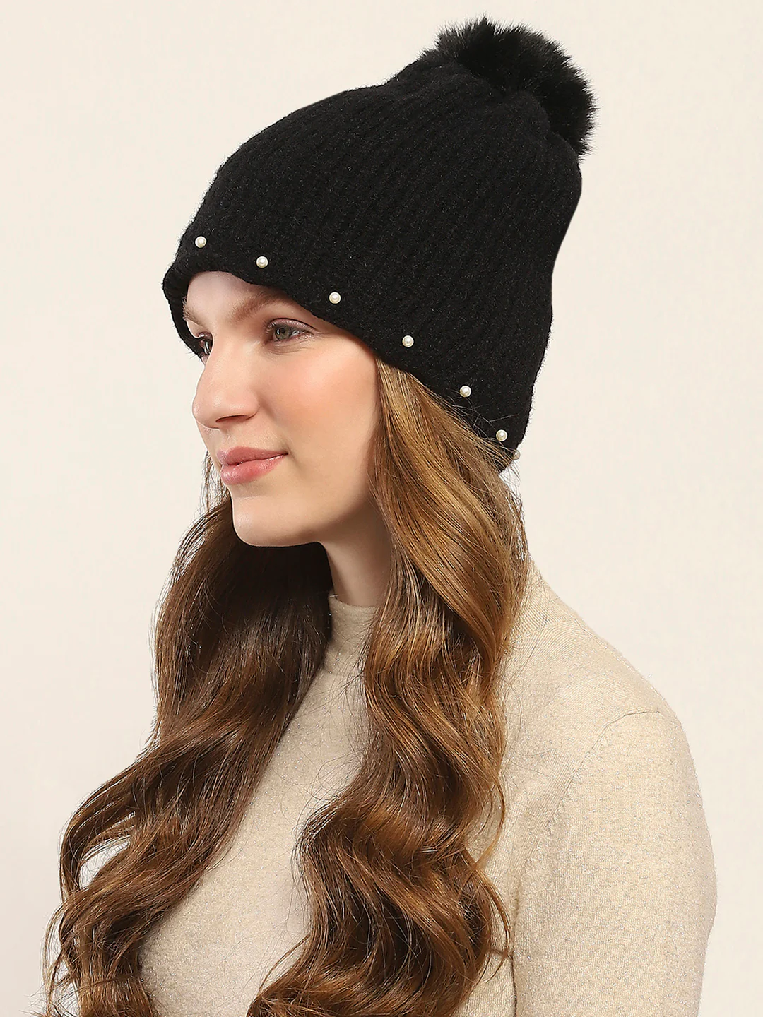 Women Black Self Design Cap - Image 3