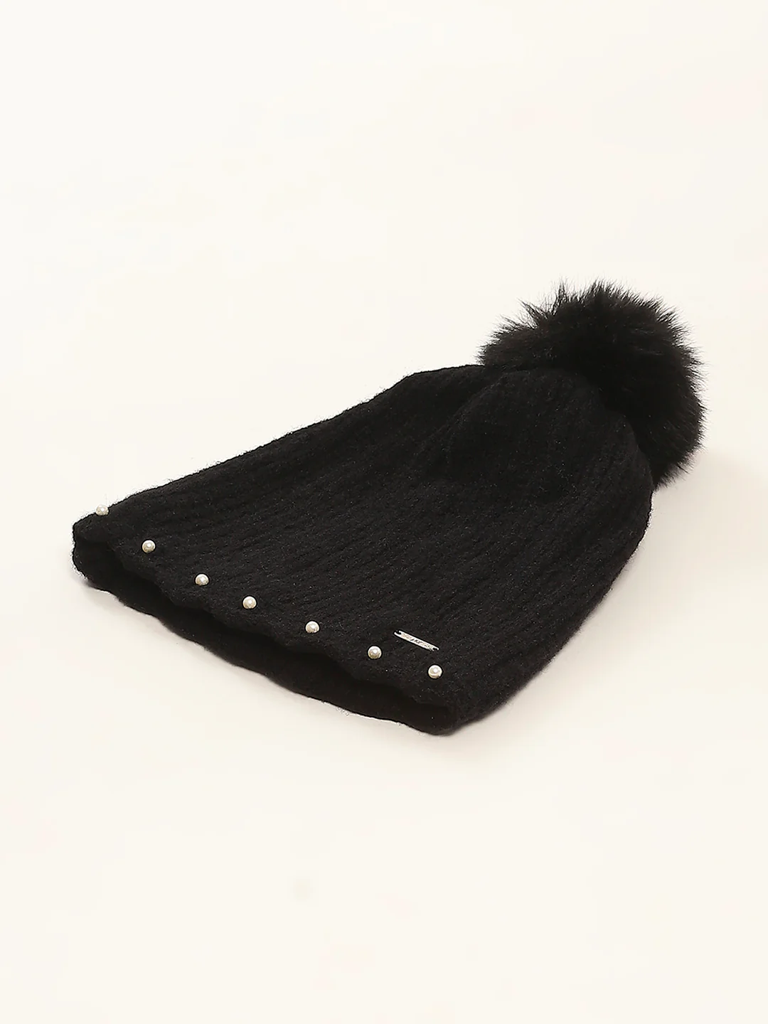 Women Black Self Design Cap - Image 6