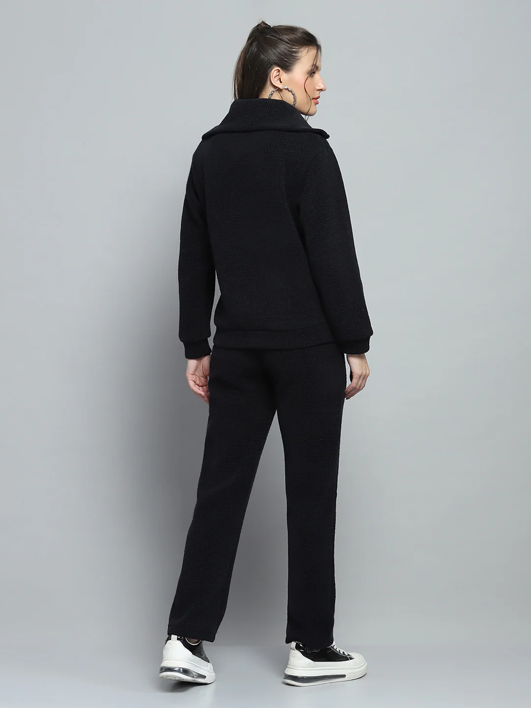 Women Black Self Design Collar Full Sleeve Cords Set - Image 5