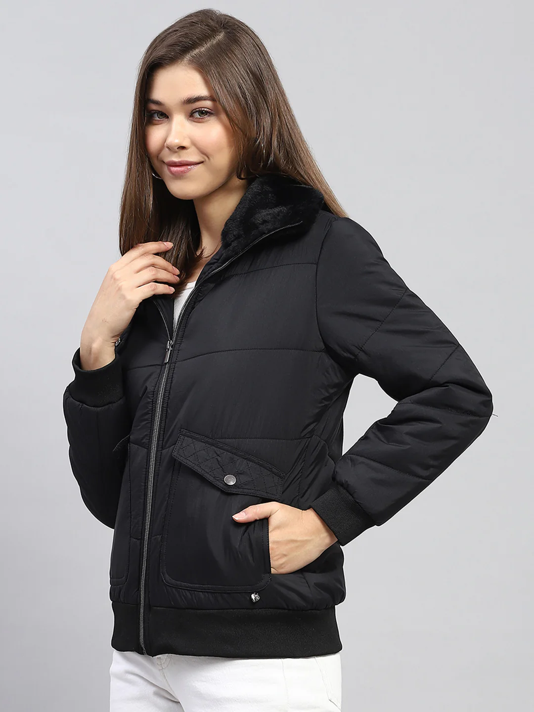 Women Black Self Design Collar Full Sleeve Jacket - Image 3
