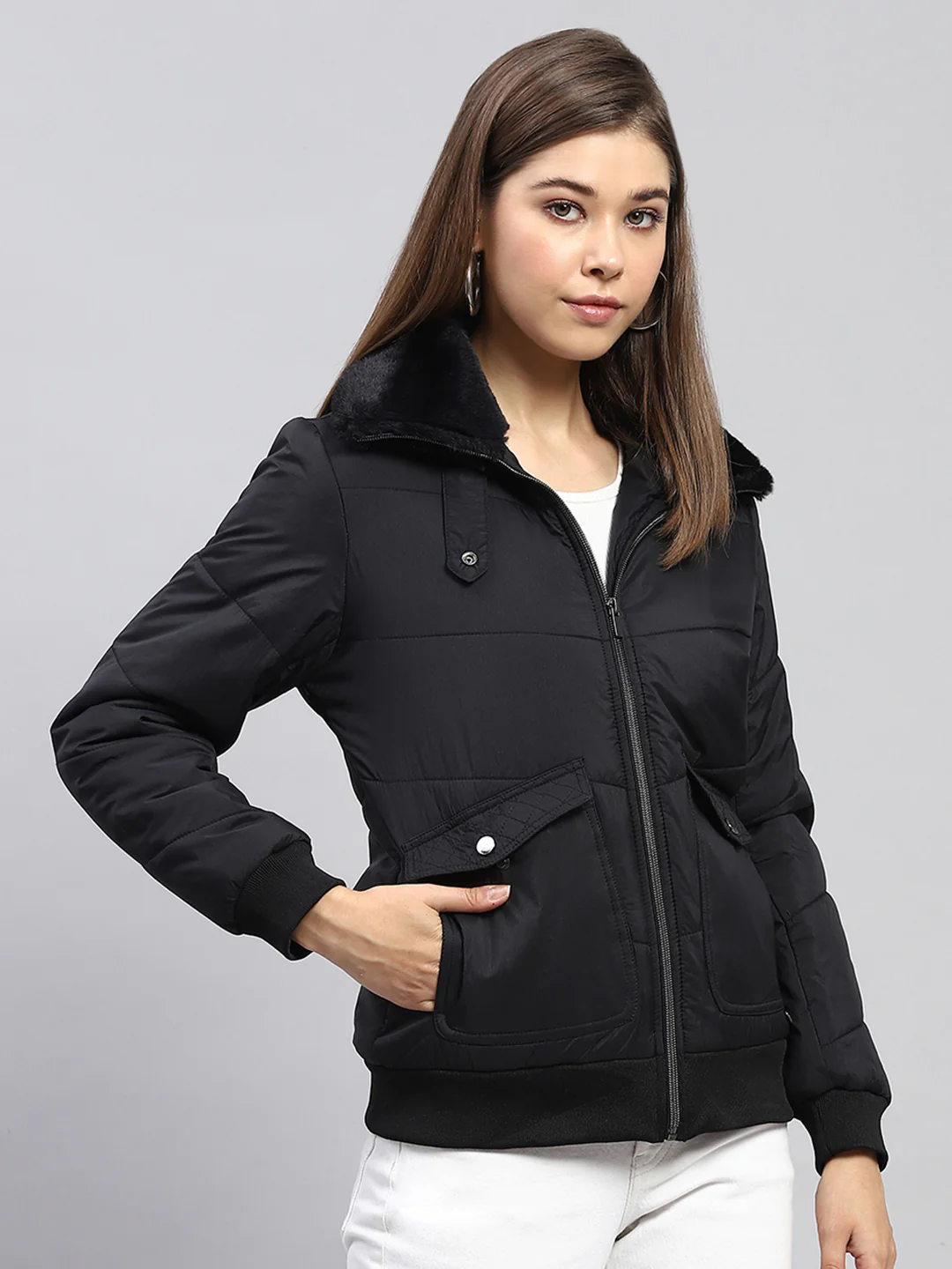 Women Black Self Design Collar Full Sleeve Jacket - Image 4