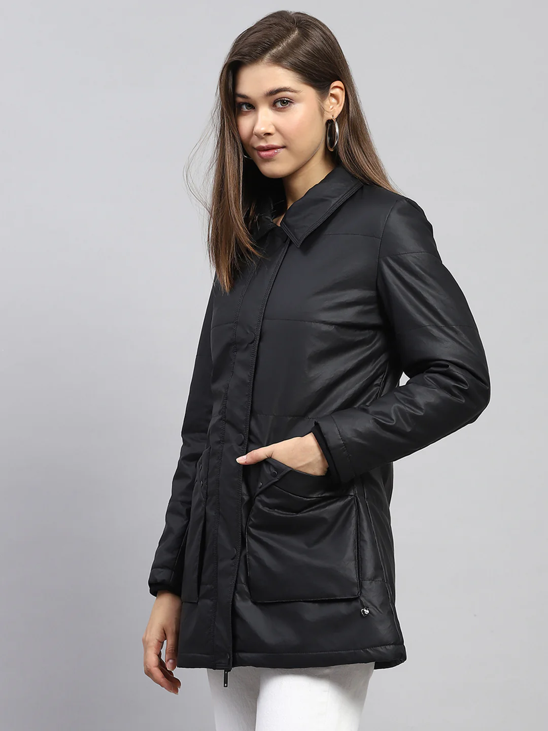 Women Black Self Design Collar Full Sleeve Jacket - Image 3