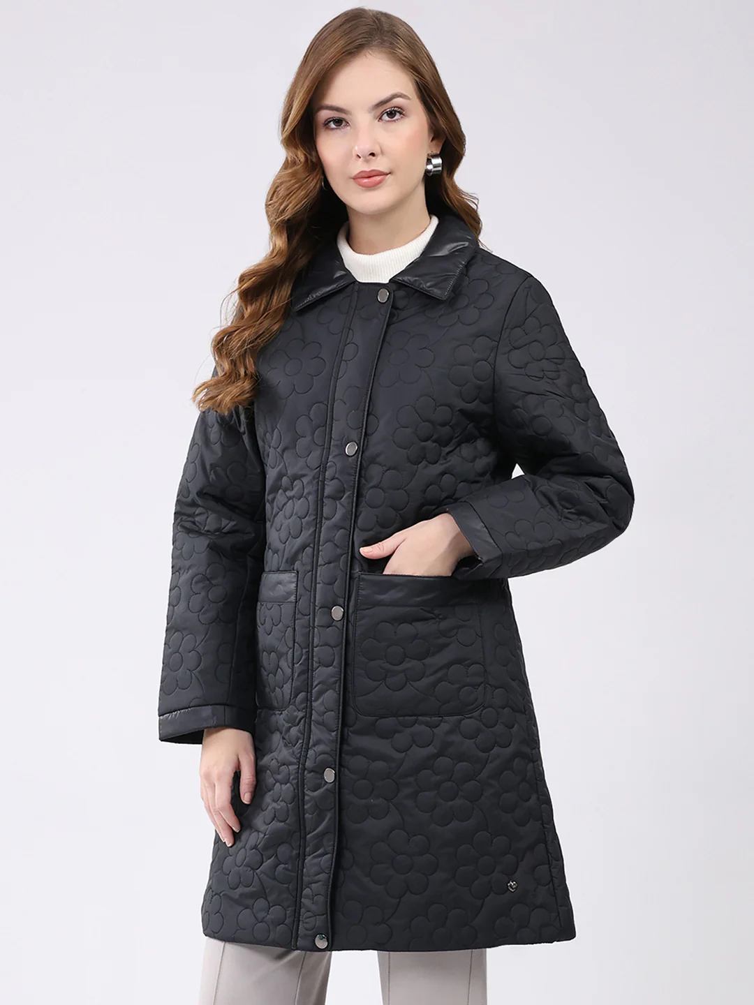Women Black Self Design Collar Full Sleeve Jacket - Image 3