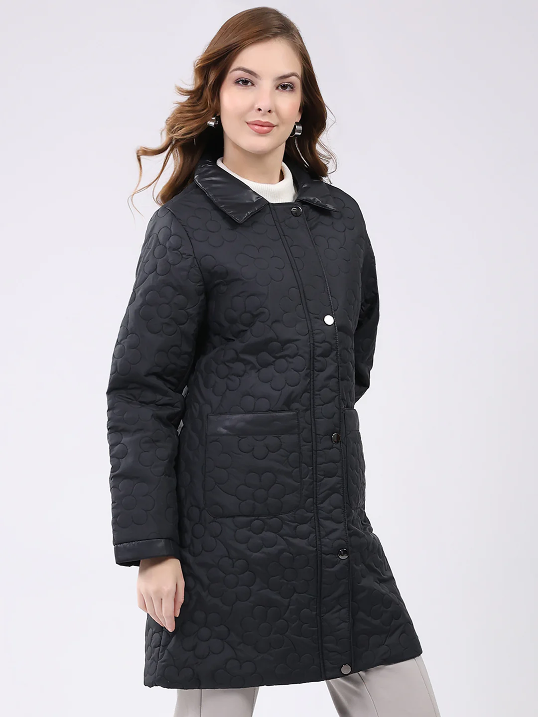 Women Black Self Design Collar Full Sleeve Jacket - Image 4